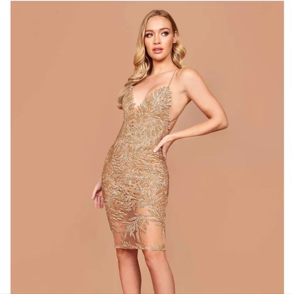 NADINE MERABI Dresses Talia Gold Dress Poshmark